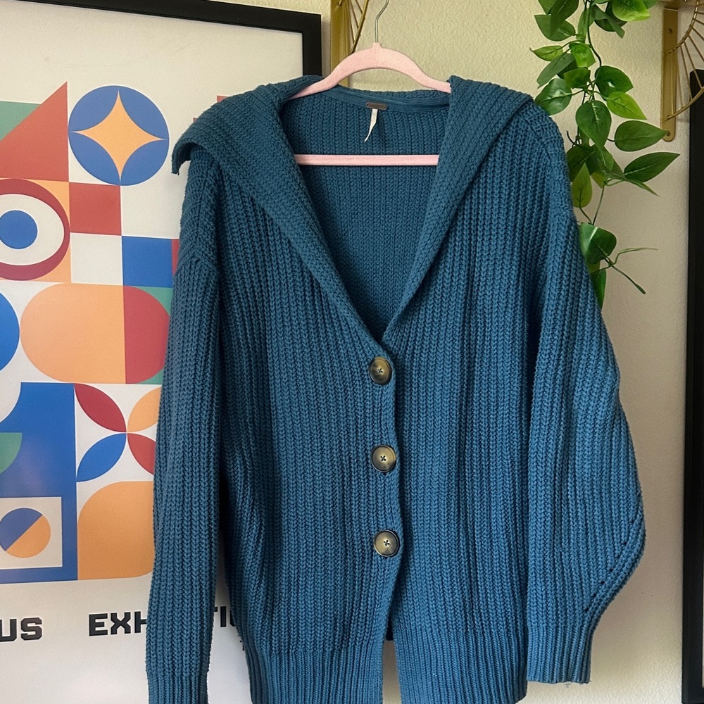 Free People Teal Button-Up Cardigan